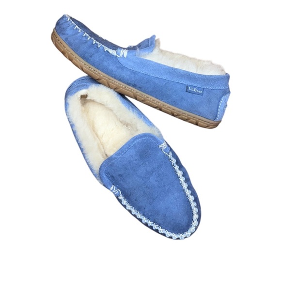 L.L. Bean Blue Suede Moccasin Slippers - Picture 1 of 4